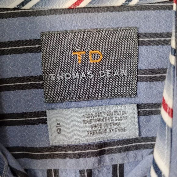 Thomas Dean Men's Cotton Striped Button-down Casual Shirt size Large - Picture 5 of 9